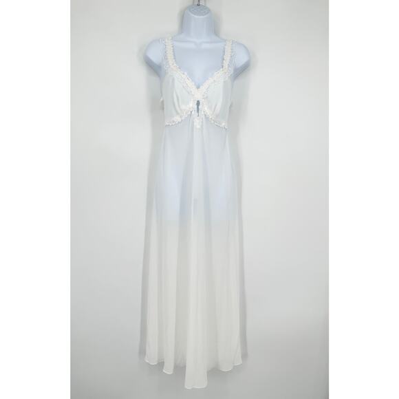 Flora Nikrooz Floral Lace Nightgown Cut Out Sheer Sleeveless Maxi Dress, White - Picture 1 of 11